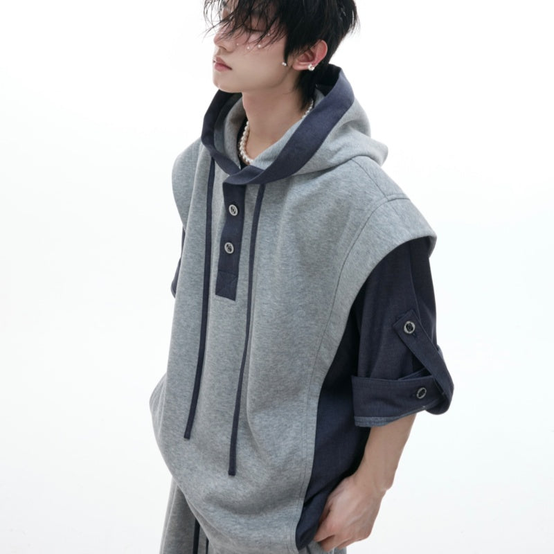 Hooded Three-dimensional Stitching Short Sleeve Heavy Industry Sports Leisure Suit