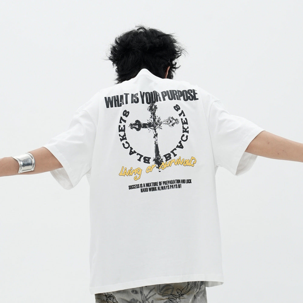 Printed Short-sleeved T-shirt Cotton Loose Men