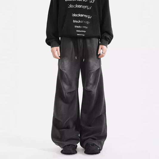 Pantalon de survêtement délavé américain pour hommes, design plissé, pantalon droit ample