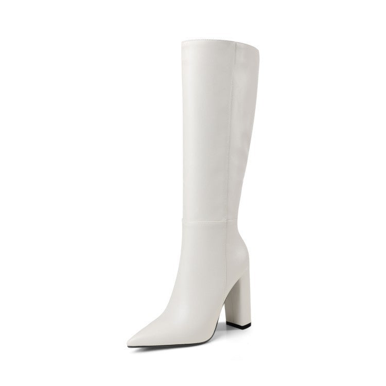 Bottes hautes à bout pointu et talon épais pour femme, idéales pour l'automne et l'hiver