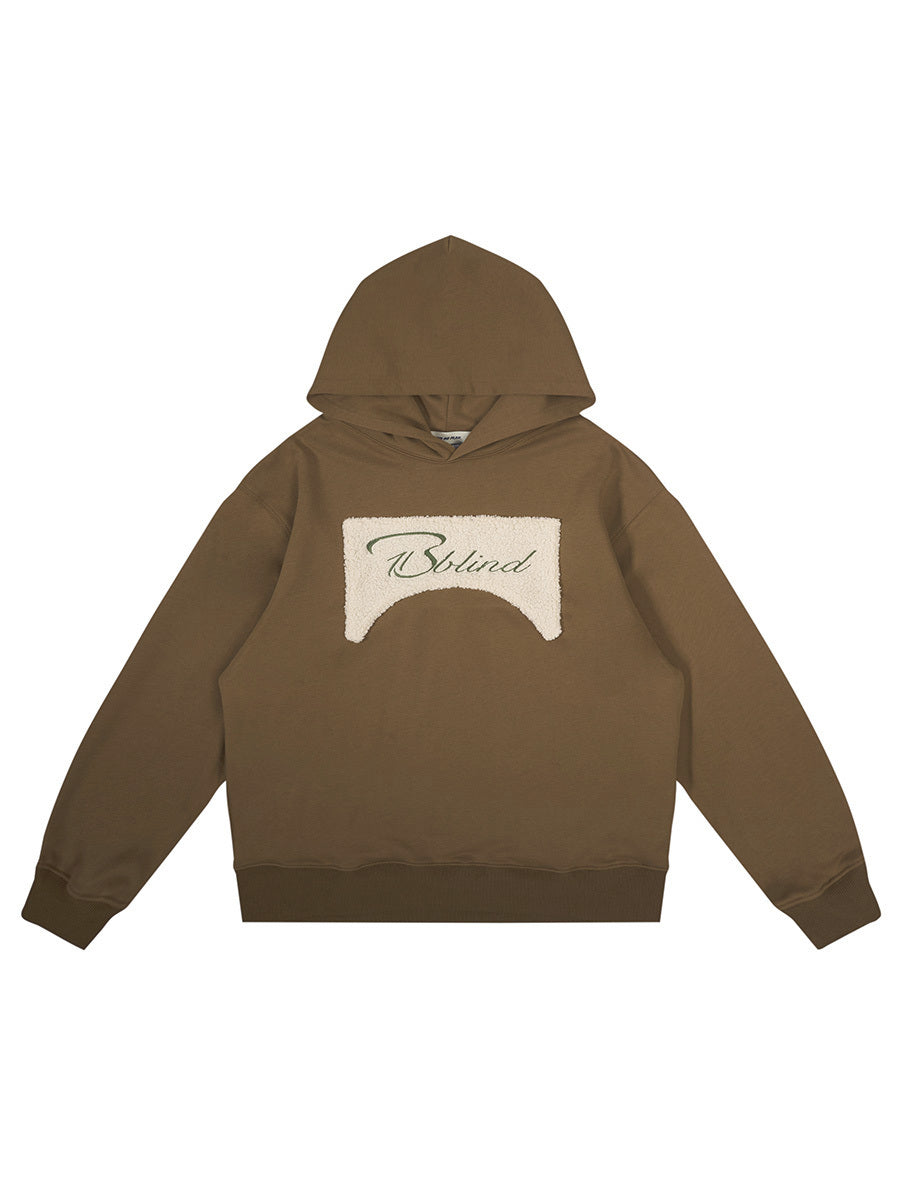 Sherpa Embroidered Loose Vintage Oversized Hooded Sweatshirt