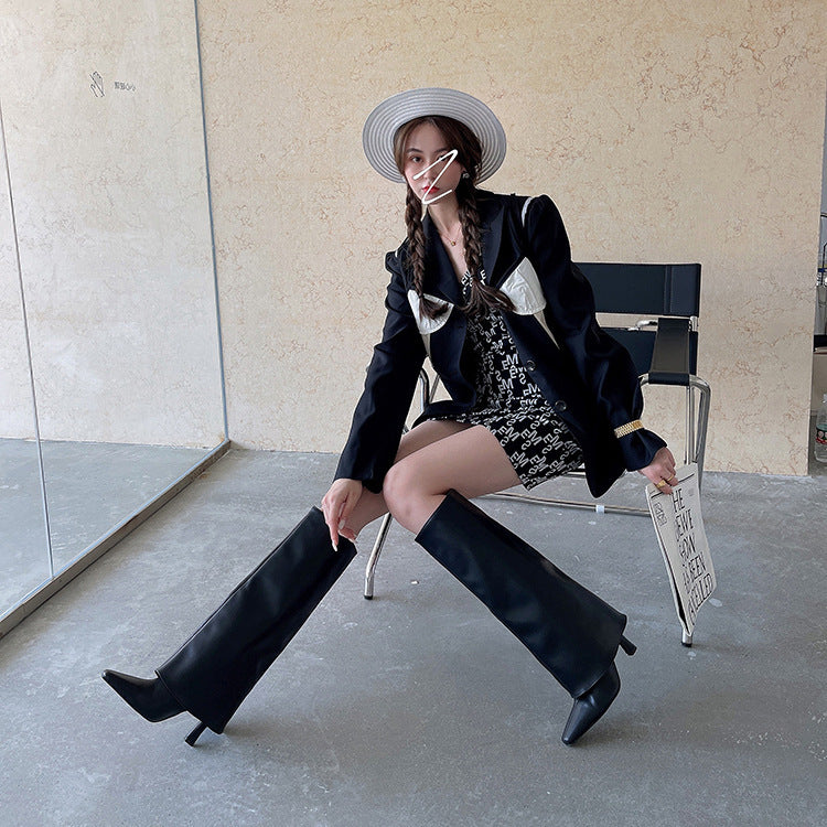 Fashion All-match Solid Color High-top Boots