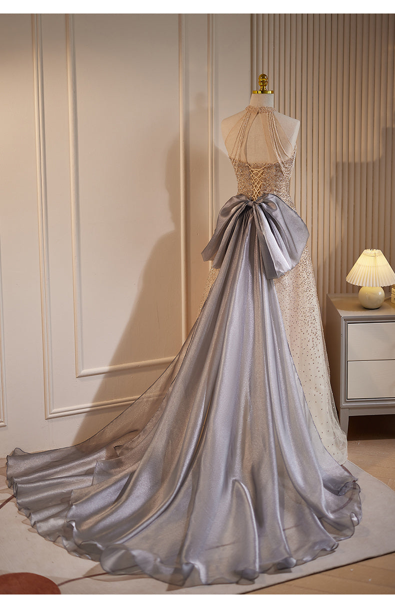 Robe de soirée champagne à pompons