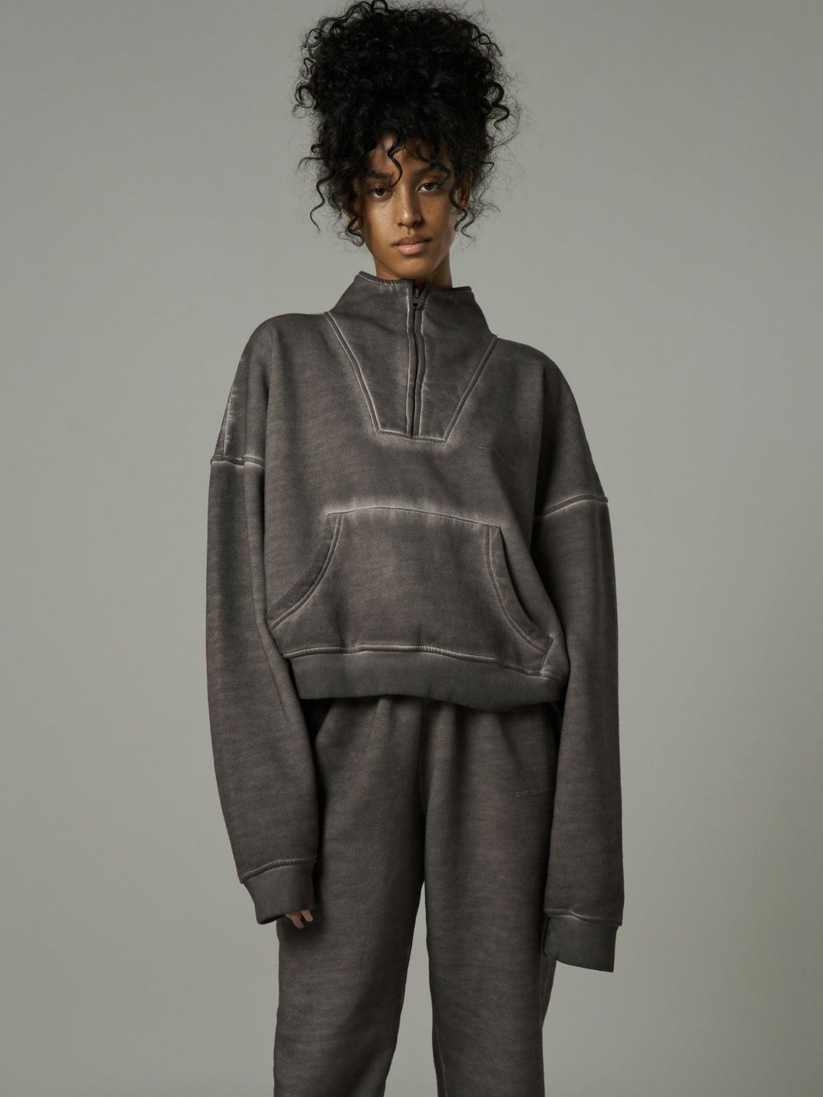 Fashionable All-match Loose Distressed Half Zipper Jacket