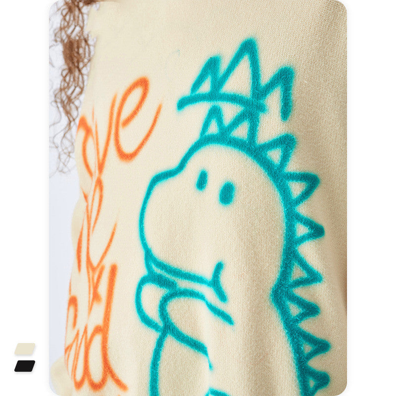 Graffiti Printed Loose Warm Sweater For Men And Women Couples