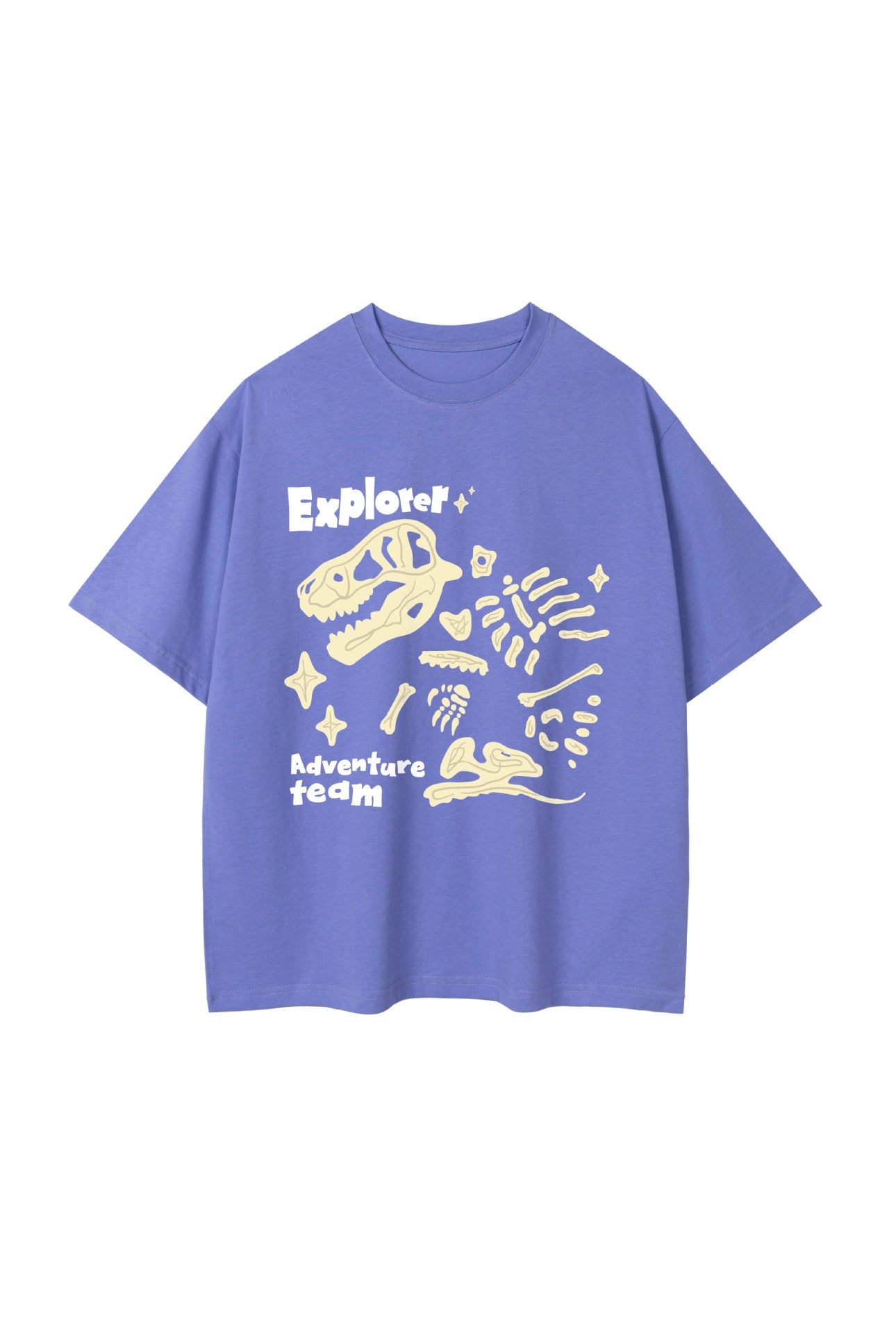 Loose Round Neck Dinosaur Loose Printed Double Yarn Cotton Short Sleeve