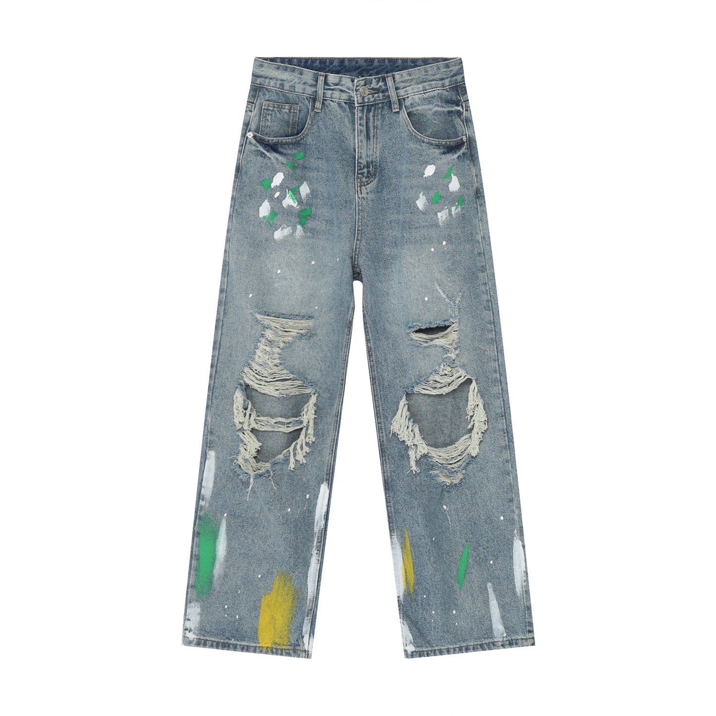 Men's Summer Loose Hole Graffiti Denim Trousers