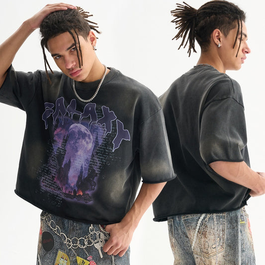 Distressed T-shirt High Street Loose Edge Washed-out Vintage