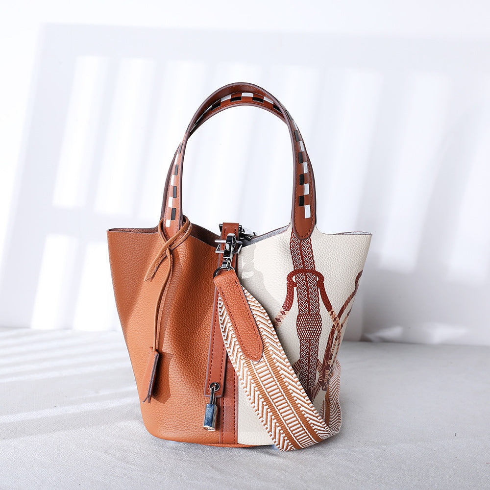 Sac portable en cuir de vache peint avec bandoulière réglable