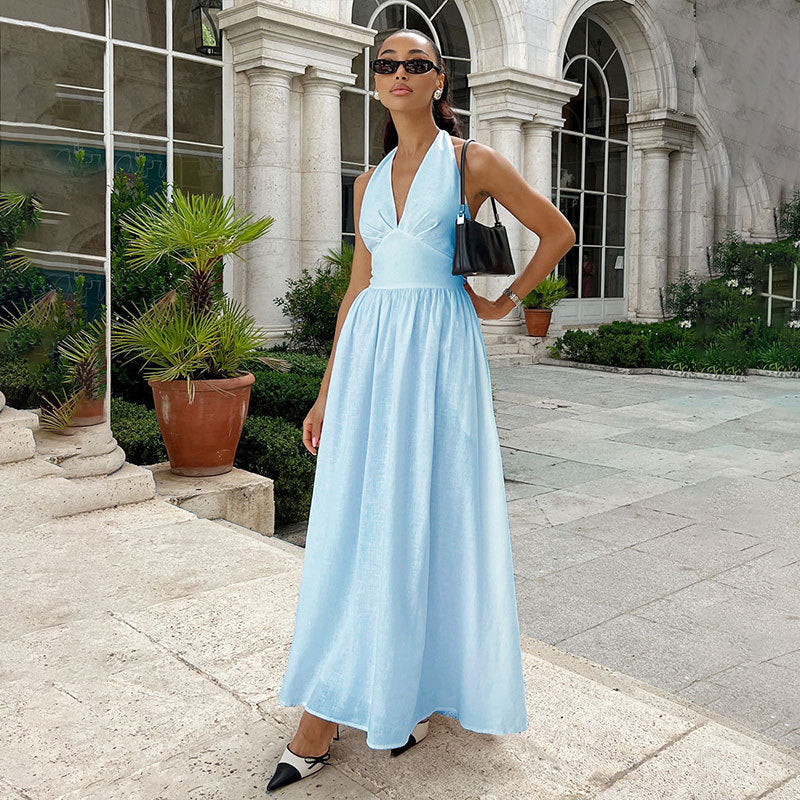 Robe longue dos nu à lacets et bretelles dos nu