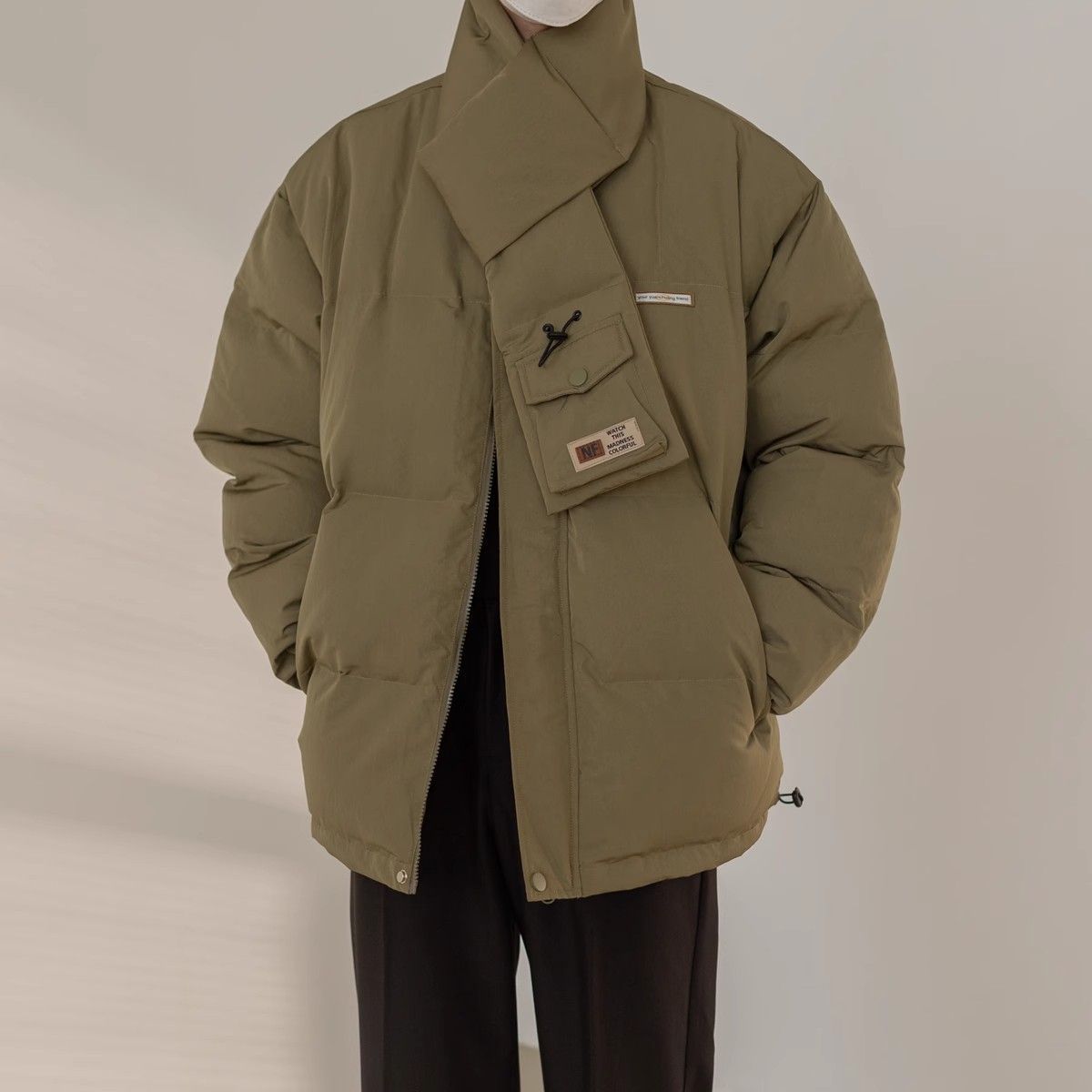 White Duck Down Stand-up Collar Down Jacket Scarf Design Short Thickened Coat