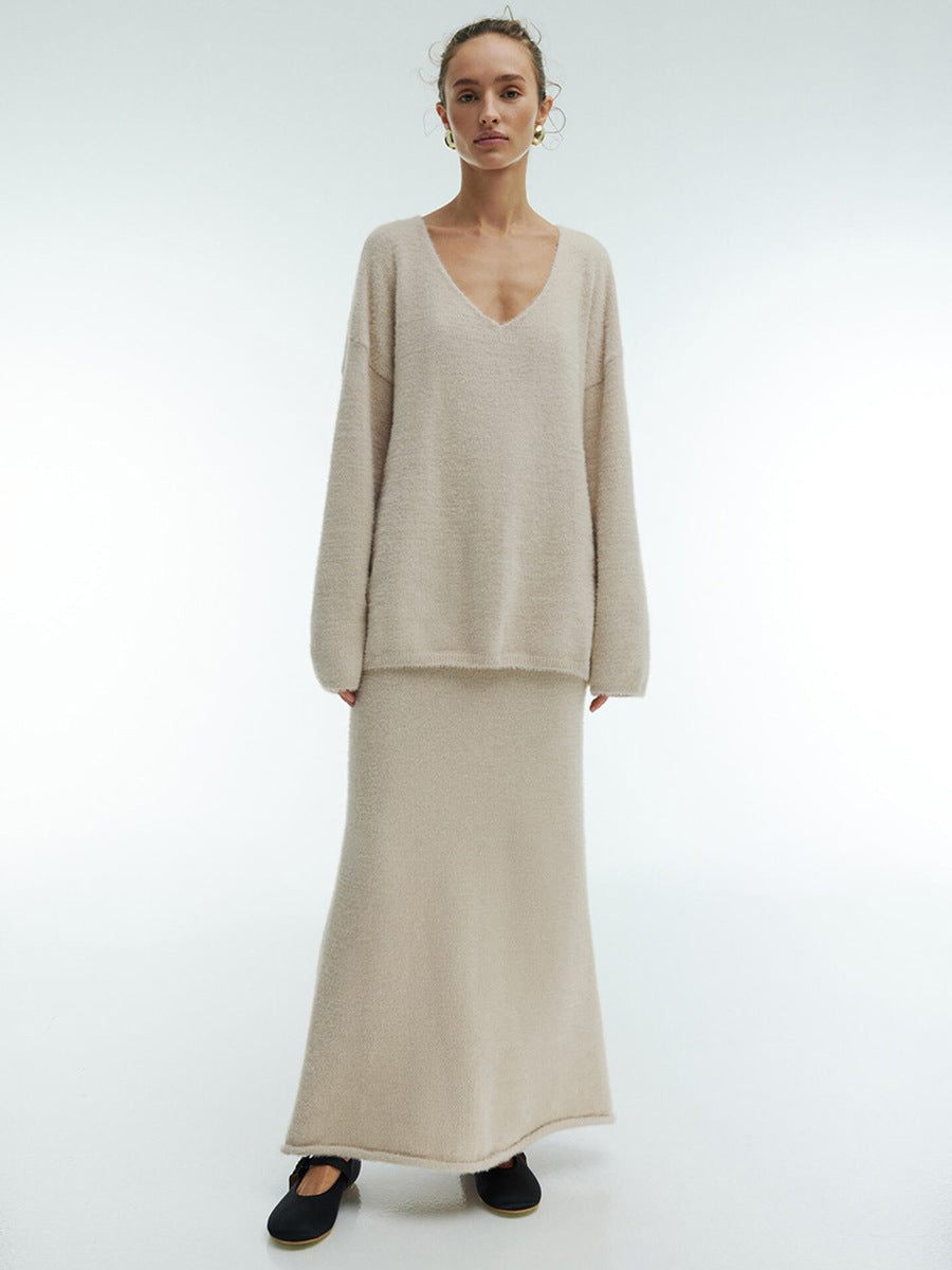 Ensemble pull simple en tricot col V