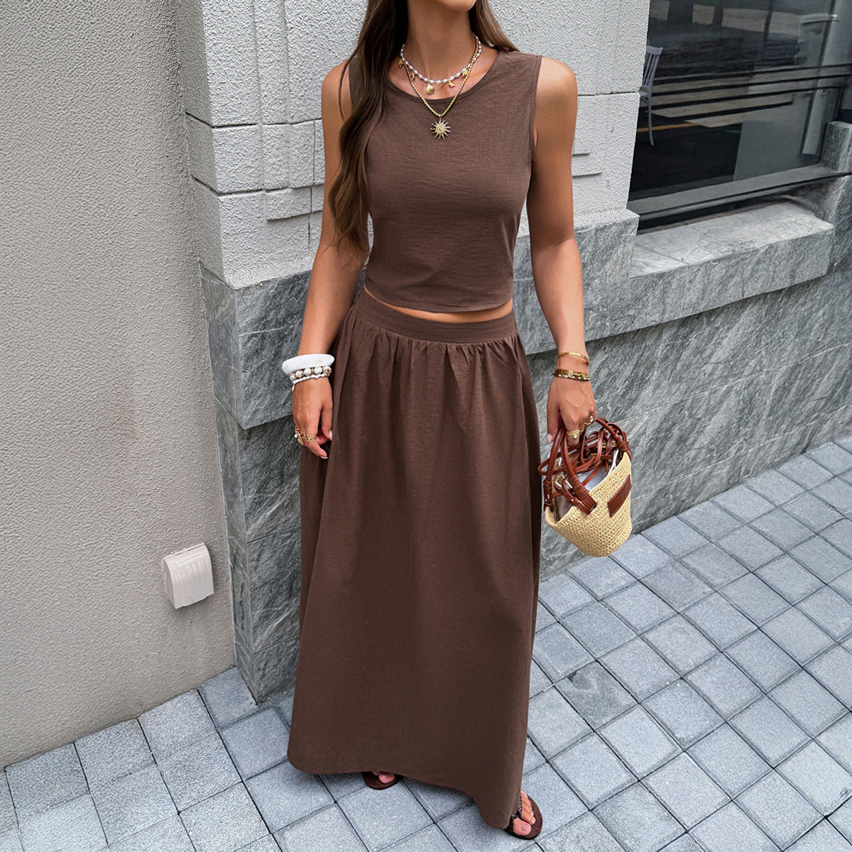 Sleeveless Backless Top And Skirt Set