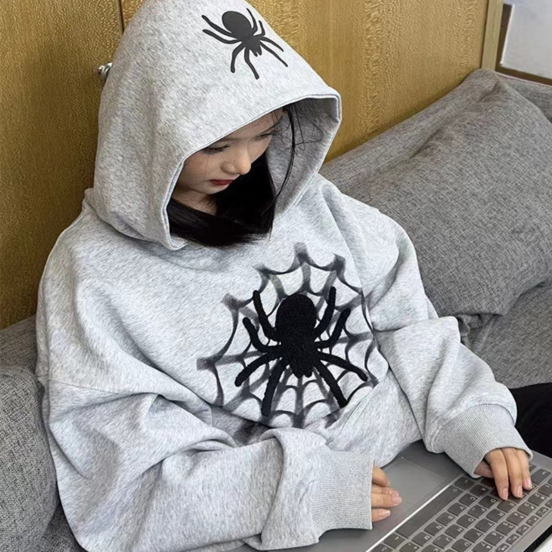 American-style Retro Fashion Brand Spider Letter Hooded Sweater