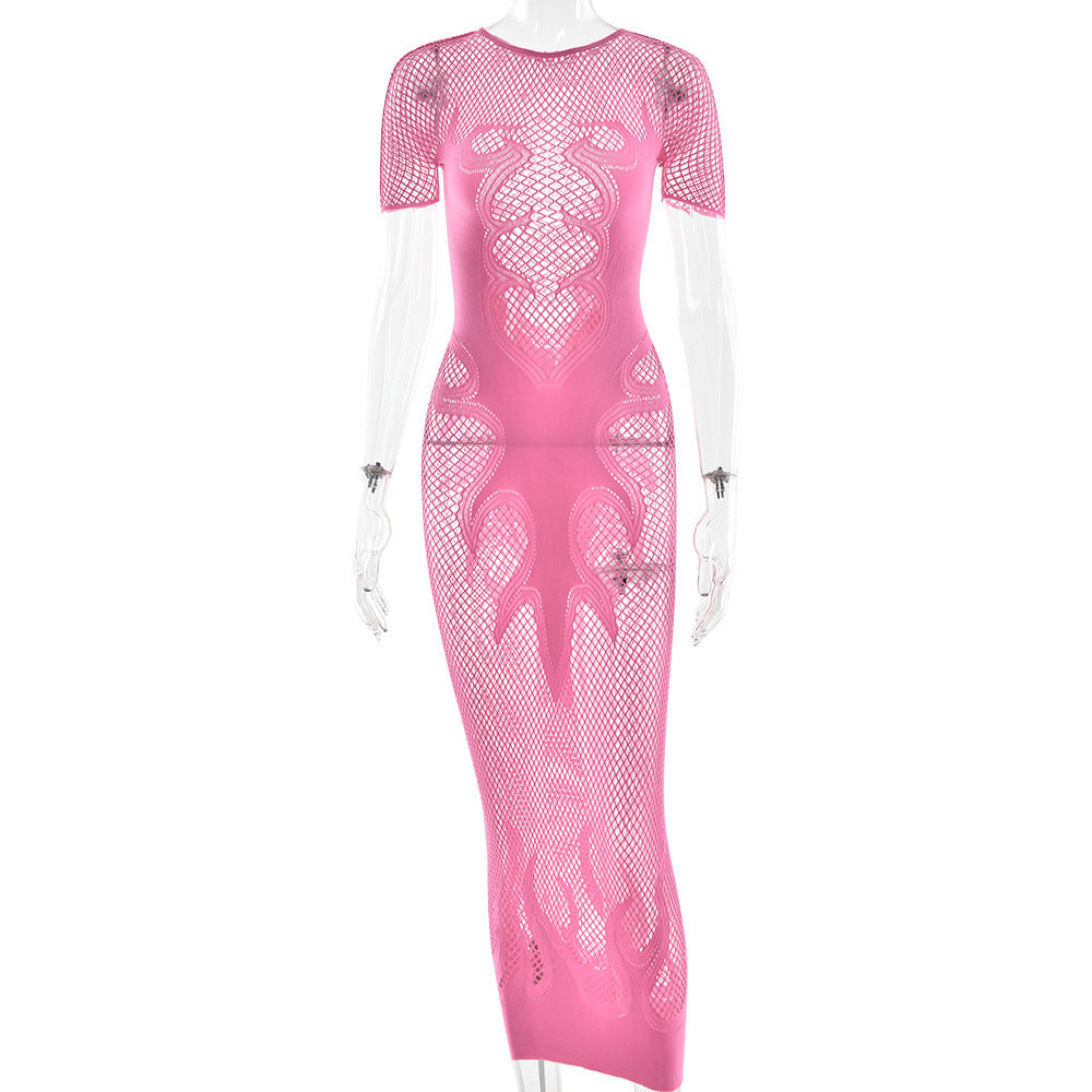 Flame Detail Fishnet Sexy Sheath Dress