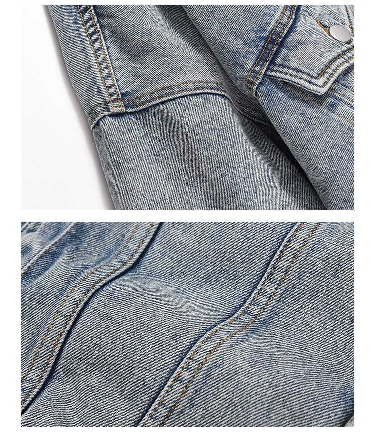 Washed And Worn Mixed Cotton Loose Thickened Denim Jacket