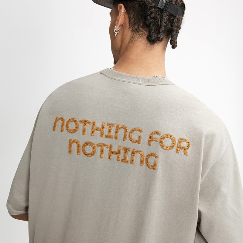 Thread Collar Embroidered T-shirt Retro Heavy Pit Short Sleeve