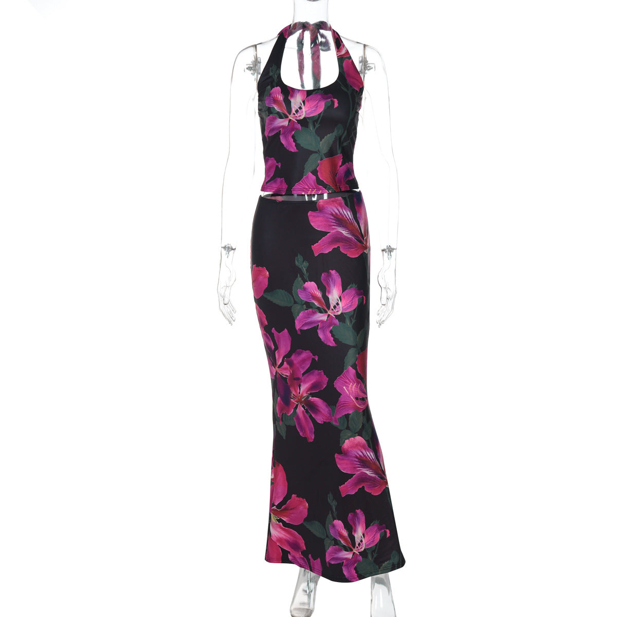 Fashionable Printed Sexy U-Neck Tank Top And Slim-Fit Skirt Set