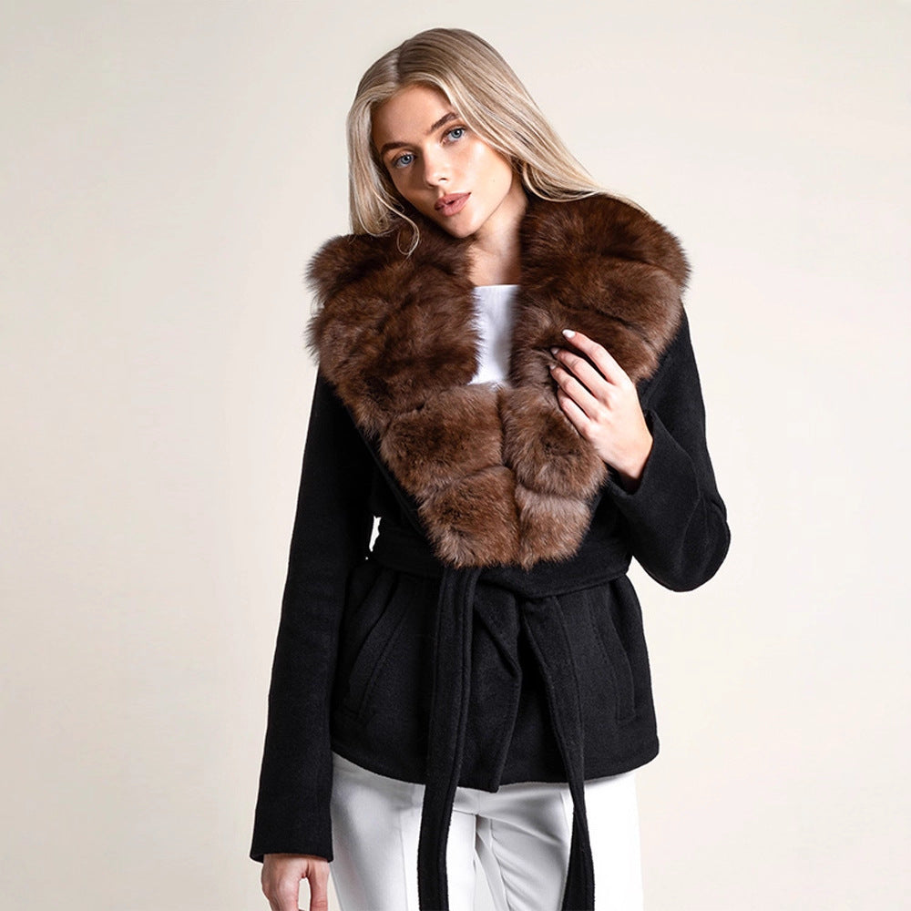 Simple And Versatile Fur Collar Coat