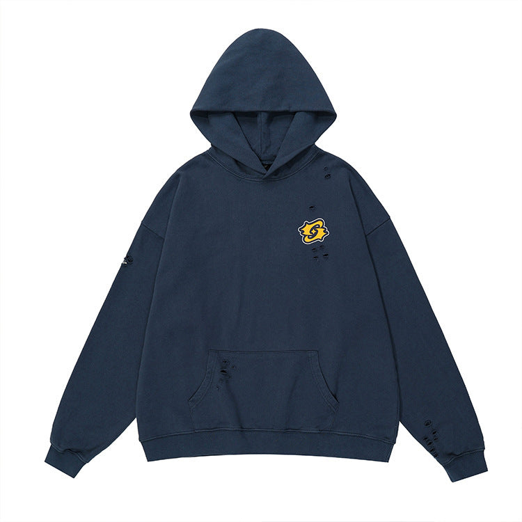 Sweat à capuche décontracté et usé, délavé et usé, assorti à tout