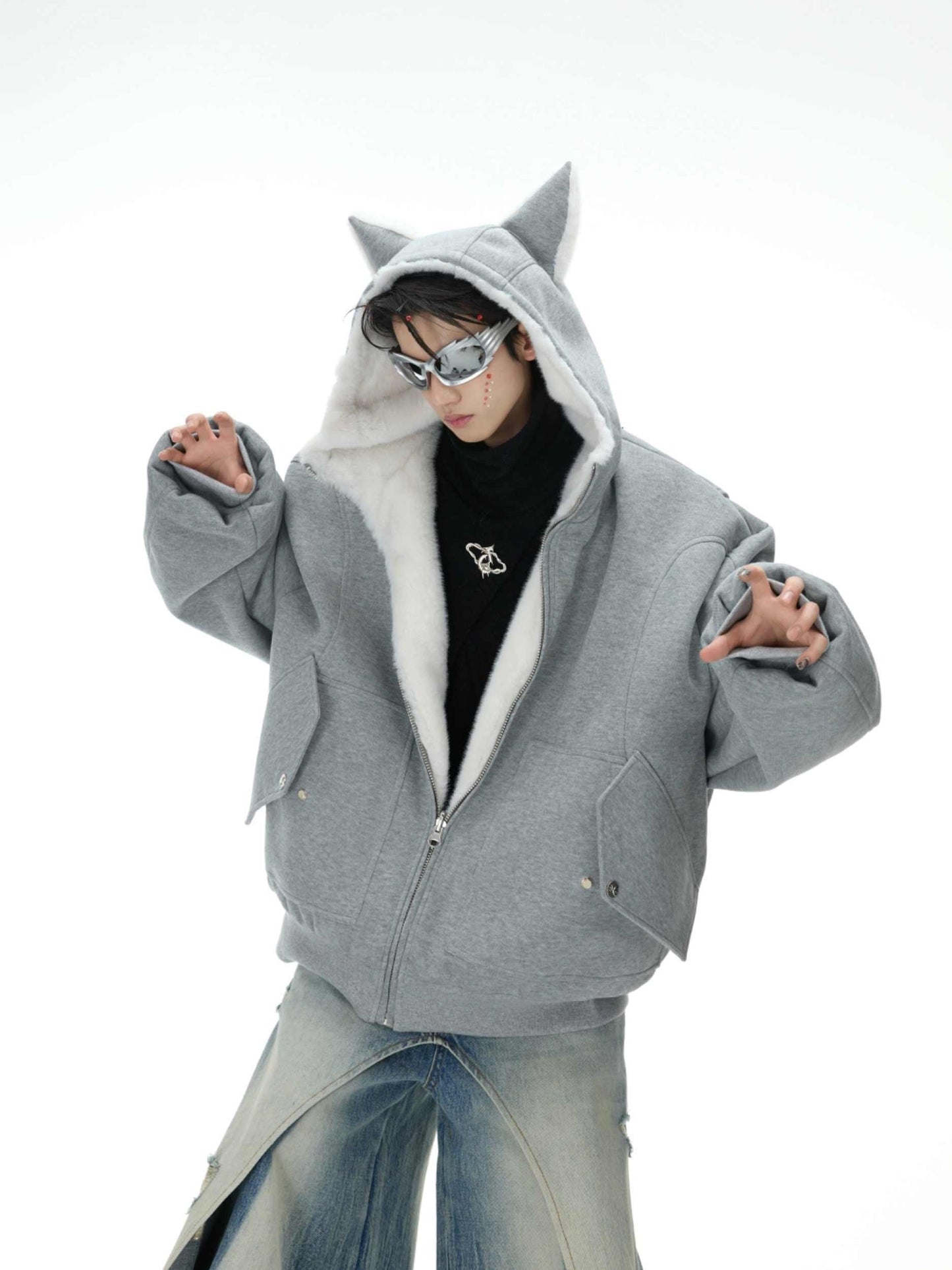 Niche Mountain Carving Plush Hooded Sweater Reversible Coat Couple Cotton Clothes