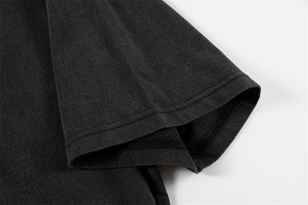 Punk Hip Hop Printed Letter Washed And Worn Short Sleeve T-shirt