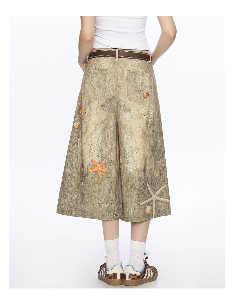 American-style Retro Large Size Shell Cropped Pants