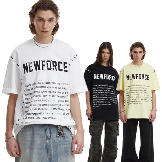 T-shirt unisexe à imprimé lettres style vintage américain