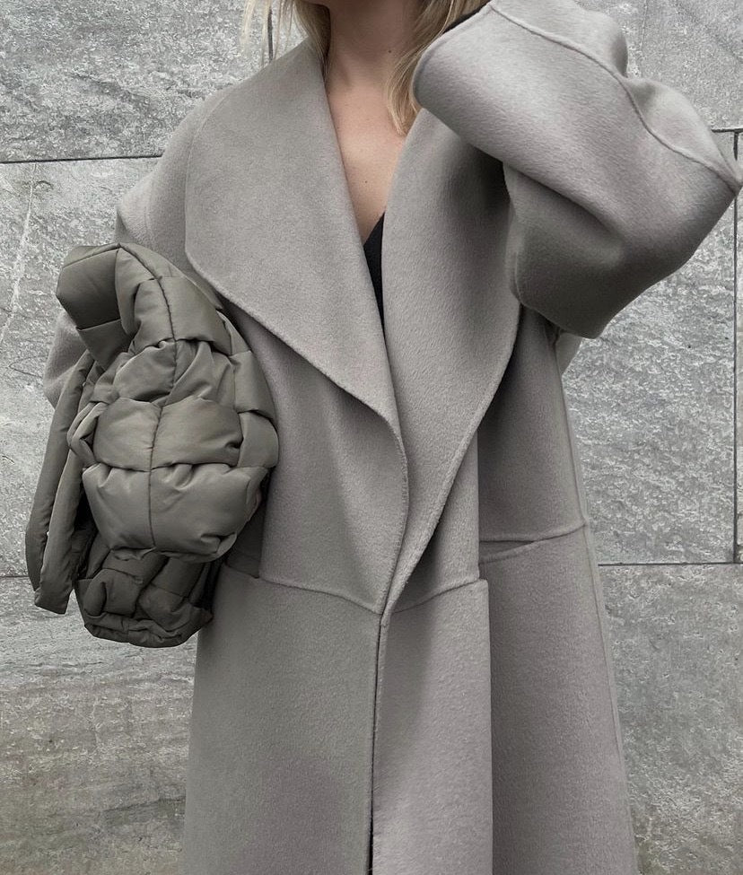 Lapel Coat Same Style Minimalist Double-sided Wool Cashmere Side Split Long Coat For Women