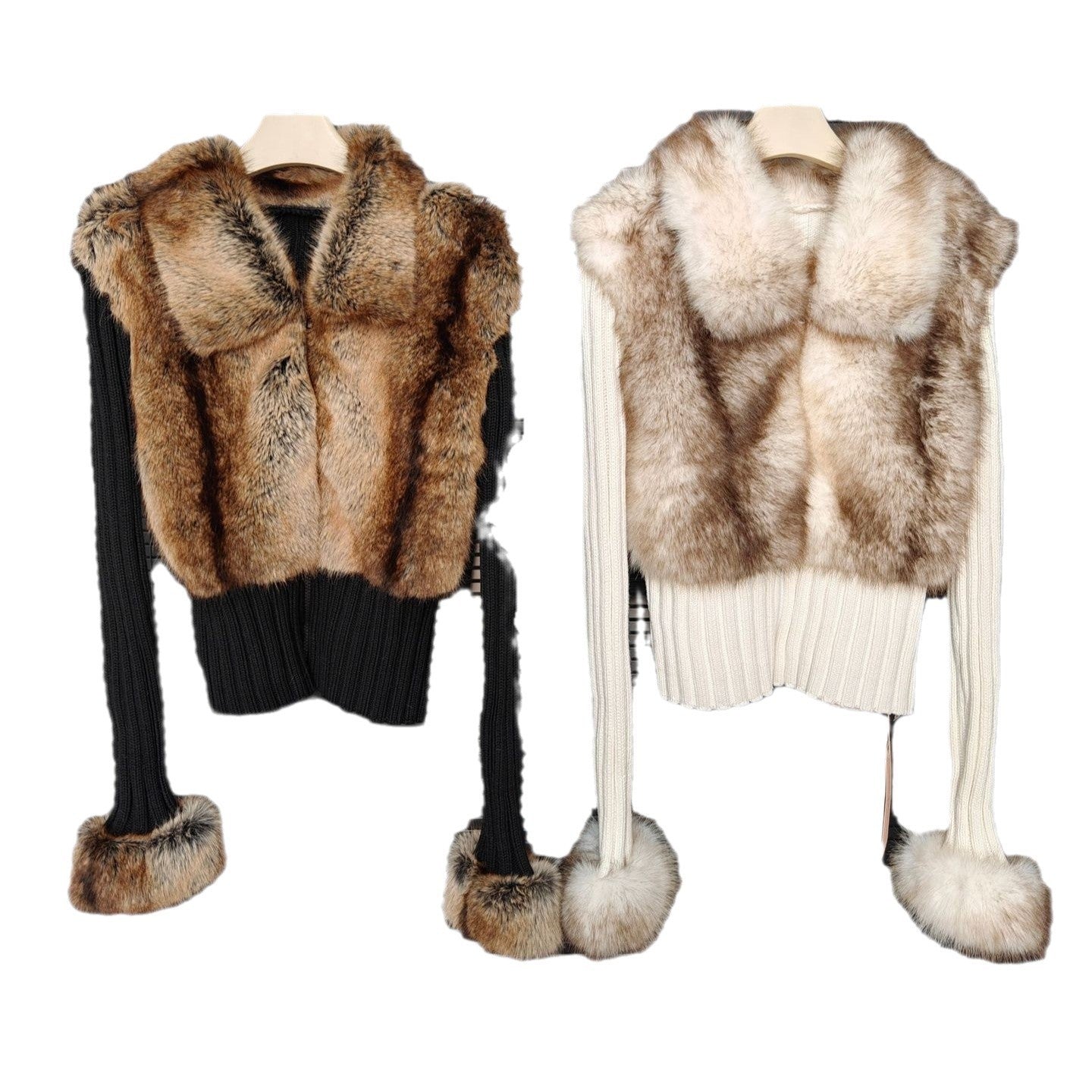 Winter New Environmentally Friendly Wool Slim Fit PatchworkFur Sweater