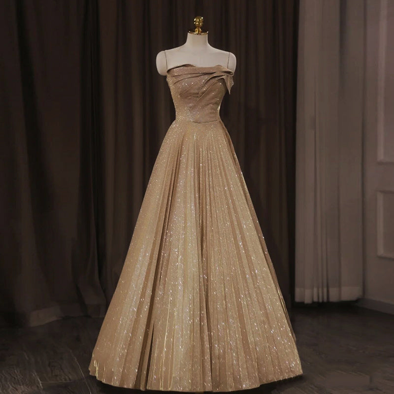 High End Champagne Color Annual Meeting Evening Dress
