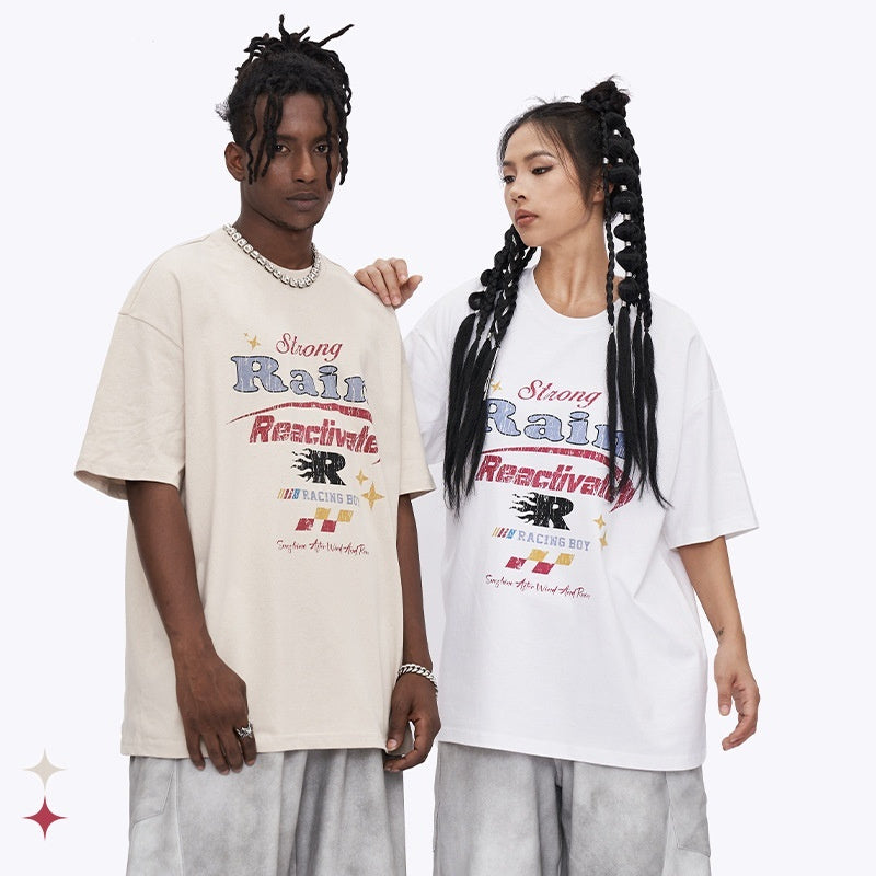 Loose Street All-matching Men's Clothing Hand-painted Letter Printed T-shirt