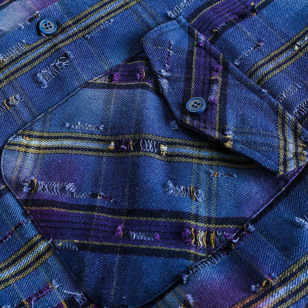 Tie-dye Gradient Plaid Shirt - High Street Fashion Design Sense