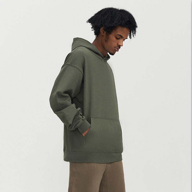 Solid Color Hooded Sweater Men's Pullover Thickened American Top