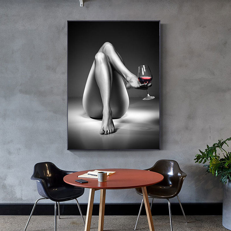 Woman Wine Glass Canvas Painting Black White