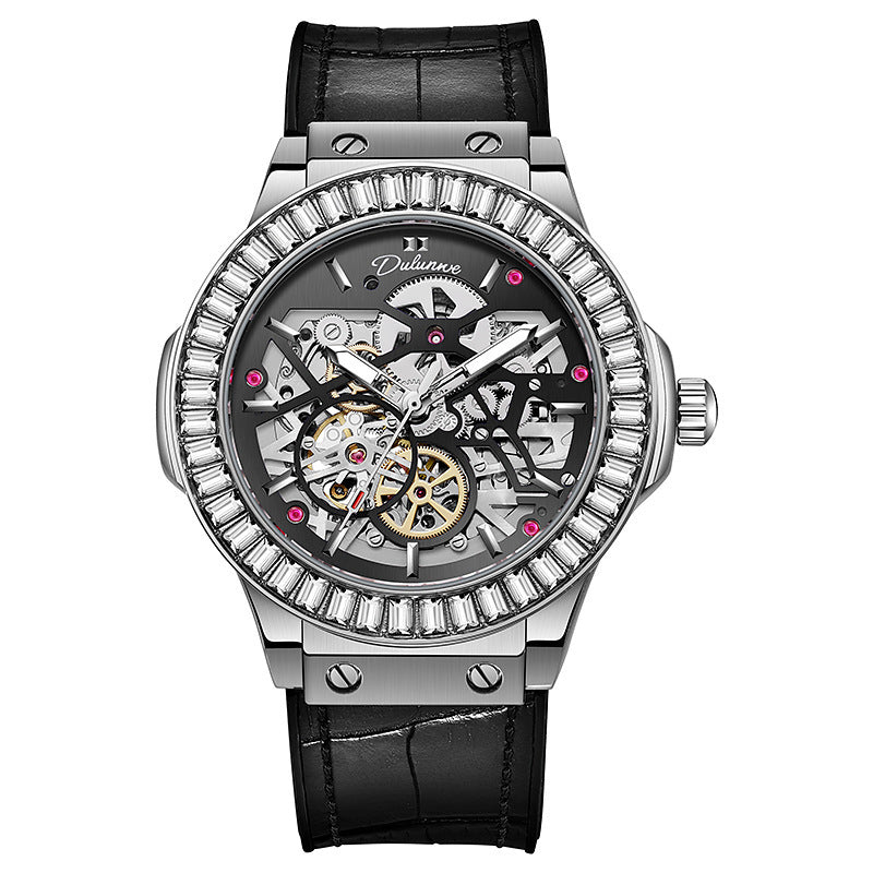 Automatic Fashion Diamond Studded Hollow Movement Mechanical Men's Watch
