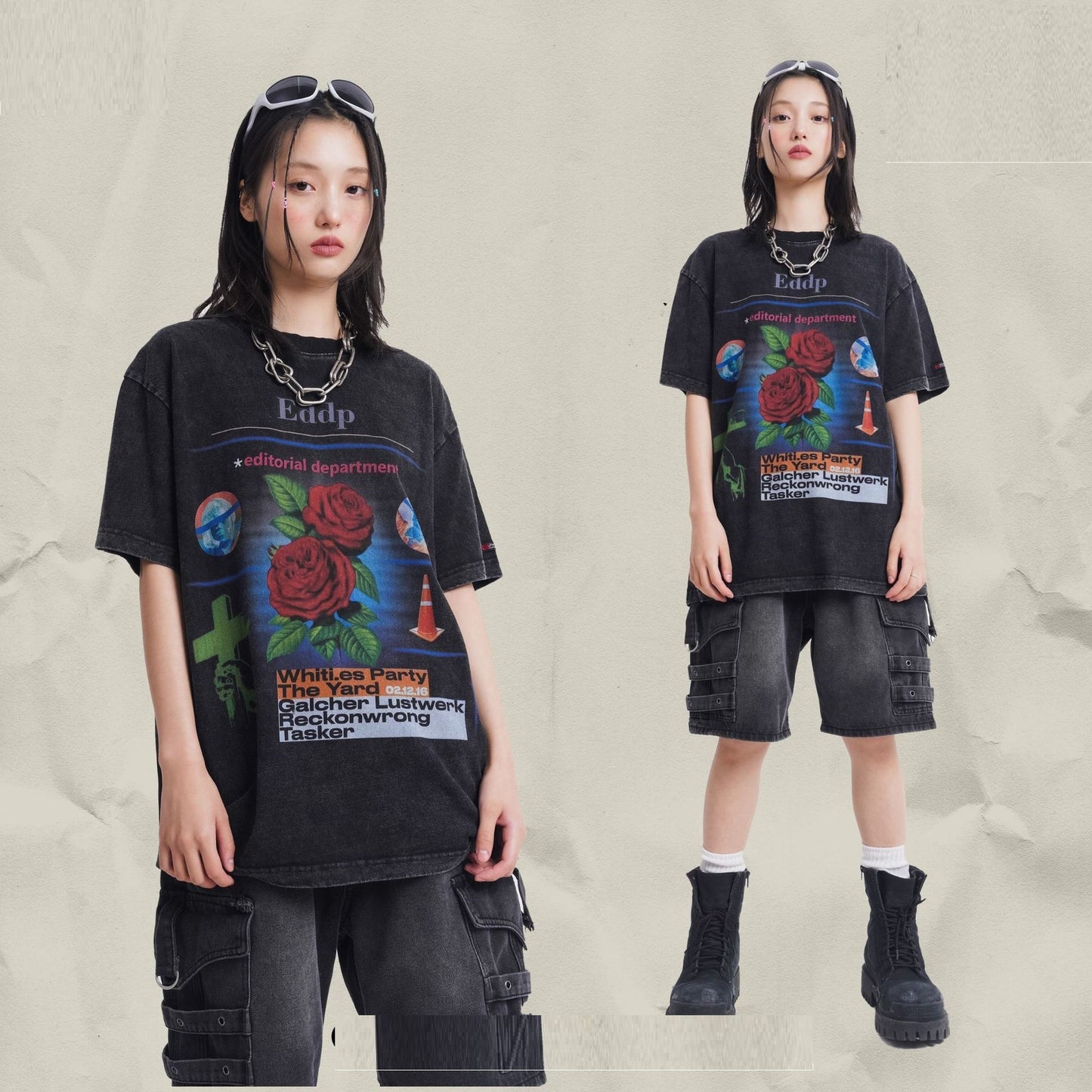 Loose Round Neck Fashion Original Design Washed T-shirt