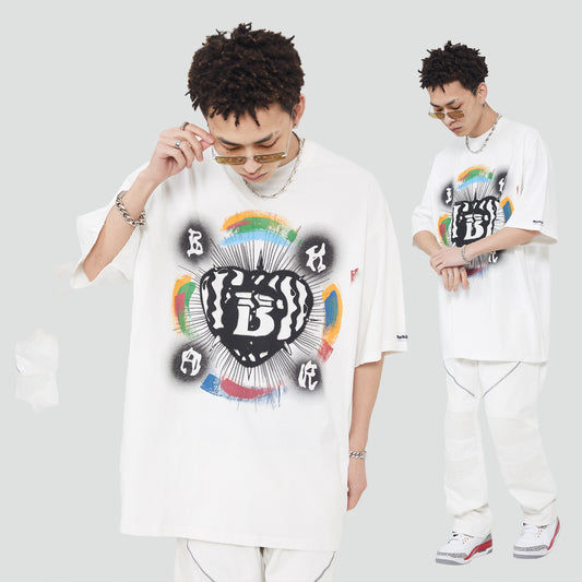 Creative Graffiti Print Letter Loose Crewneck T-Shirt