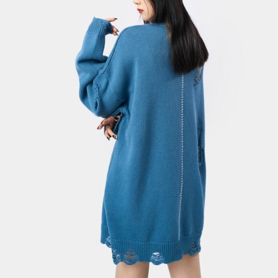 Pull col rond en laine brodée ample