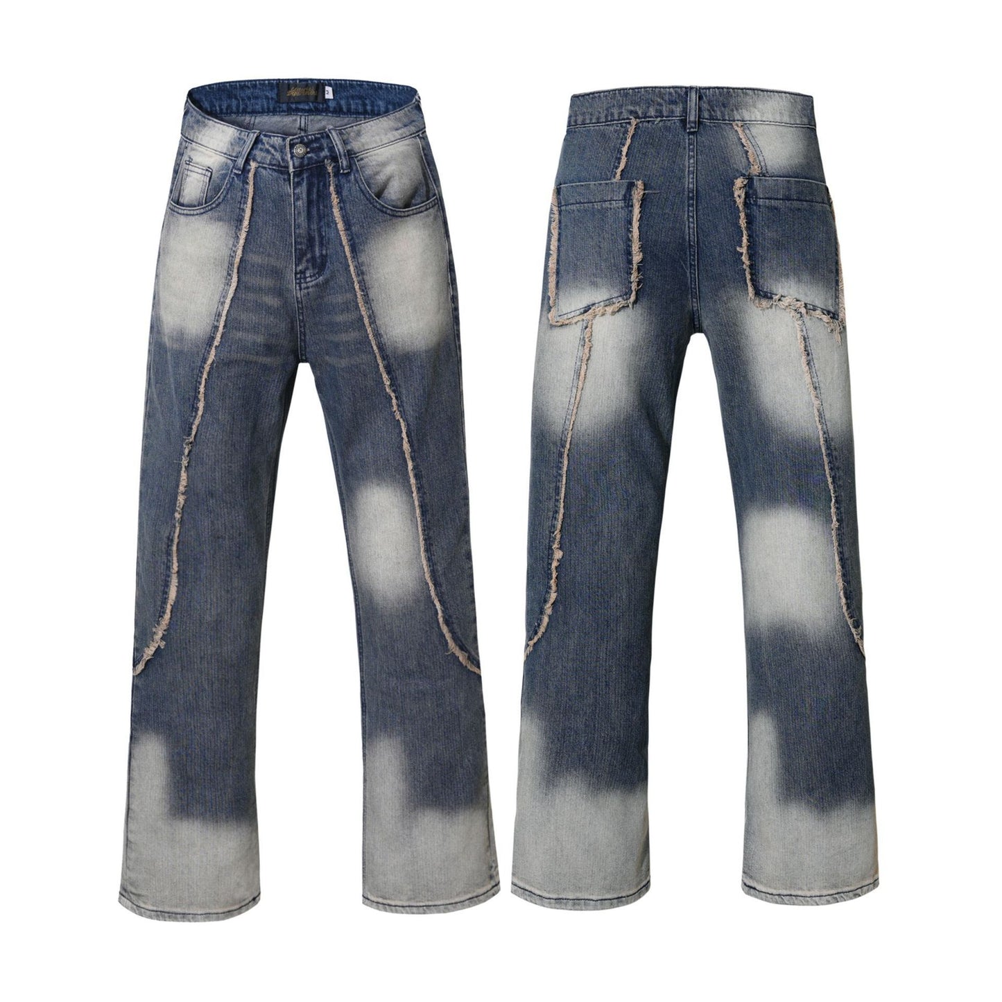 New Real Shot American Street Fashion Washed Denim Trousers