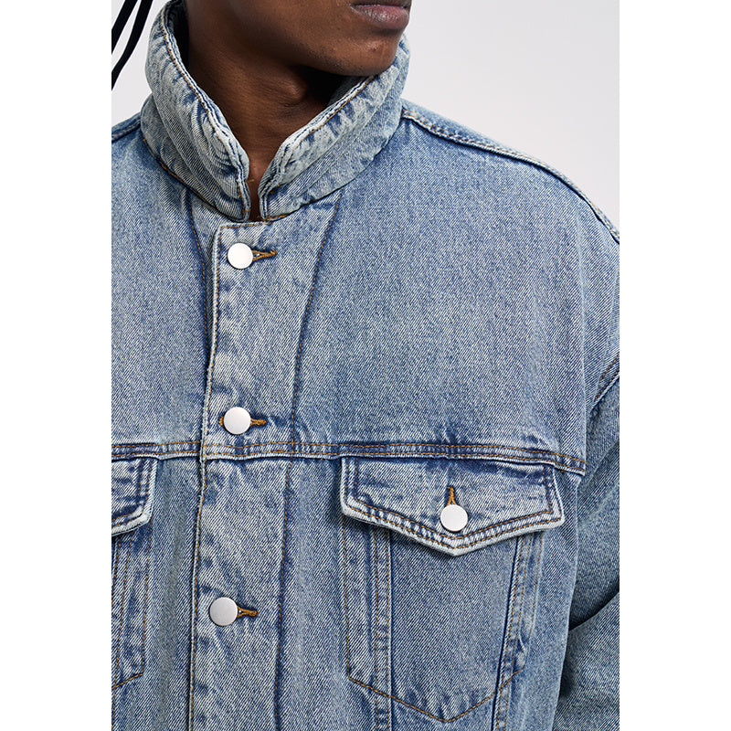 Washed And Worn Mixed Cotton Loose Thickened Denim Jacket
