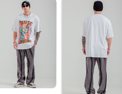 Men's Cartoon Skull Print Short Sleeve Half Sleeve Top