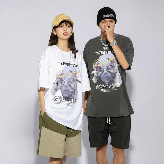 Loose Print Round Neck Short Sleeve T-shirt