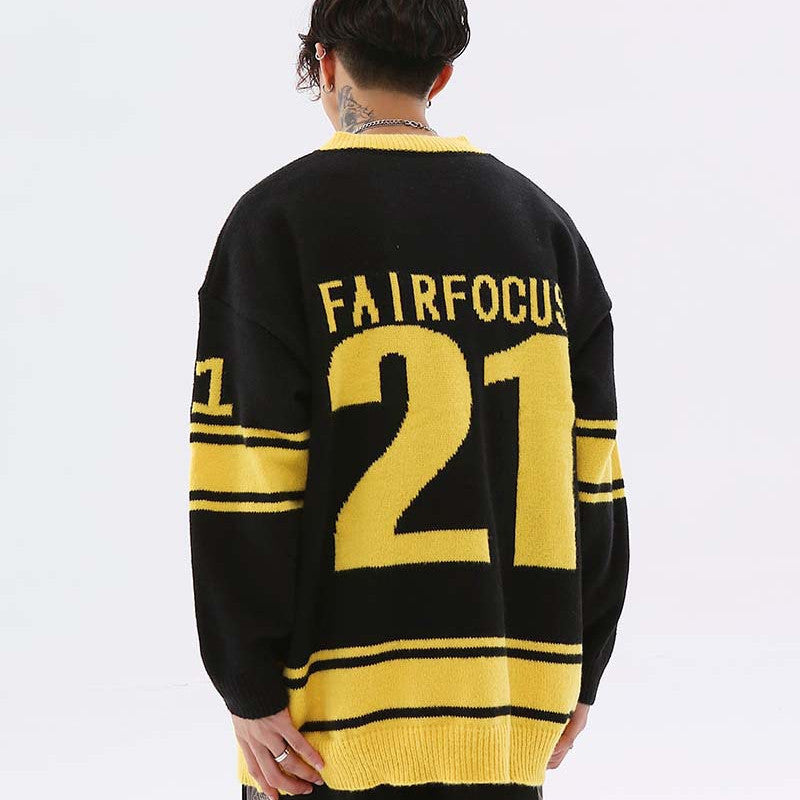 Alphanumeric Jacquard Colour Blocked Long Sleeve Jumper For Men