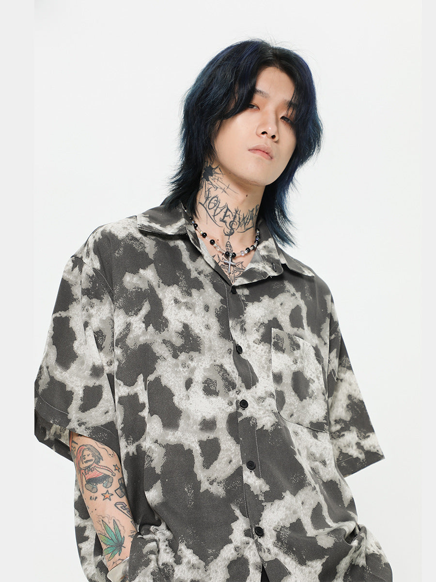 Summer Beach Short Sleeve Men Loose-fitting Retro Style Printed Shirt