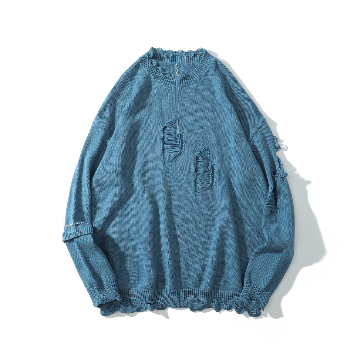 Pull col rond en laine brodée ample