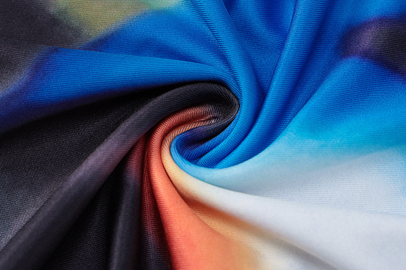 U-neck Vest And Hip Slit Dress Printed