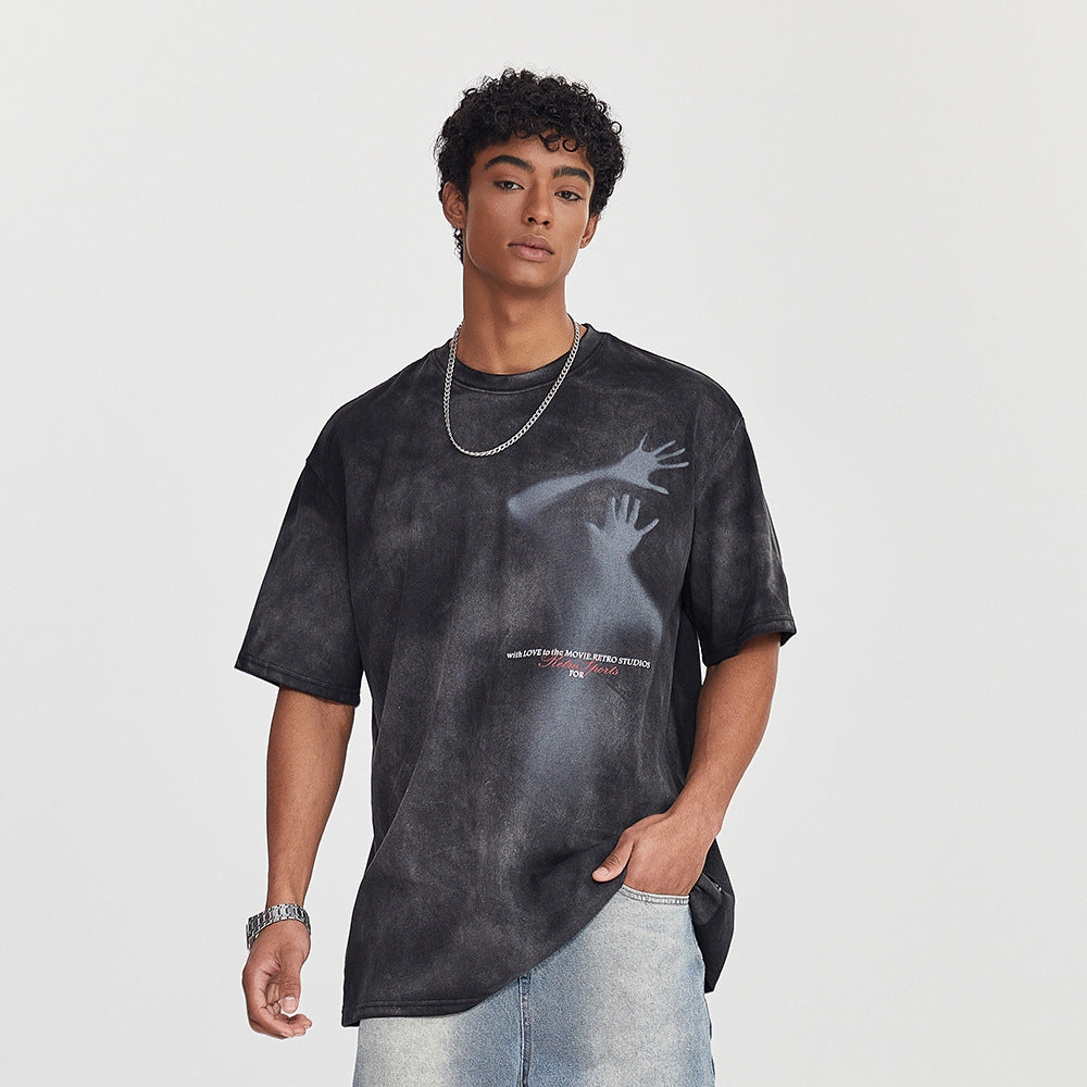 Fuzzy Figure Short-sleeved T-shirt Men's Tie-dye Gradient Paint Top