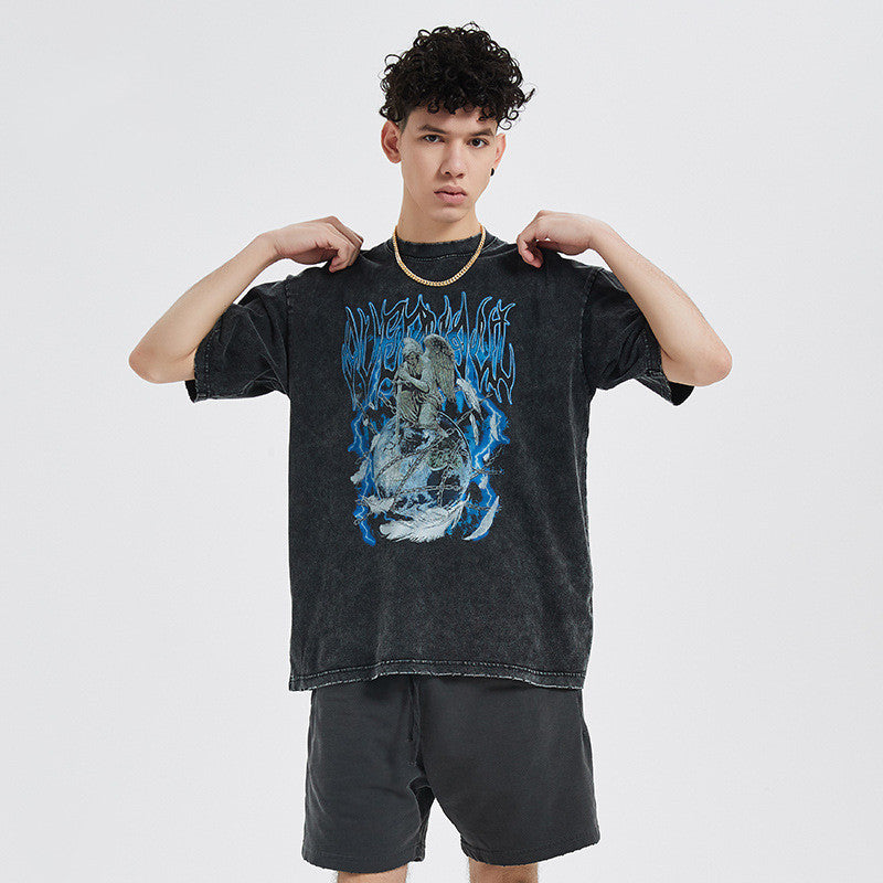 Vintage Print Distressed Short Sleeve T-Shirt