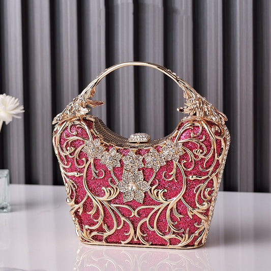 Borsa da banchetto lucida con pochette da festa traforata